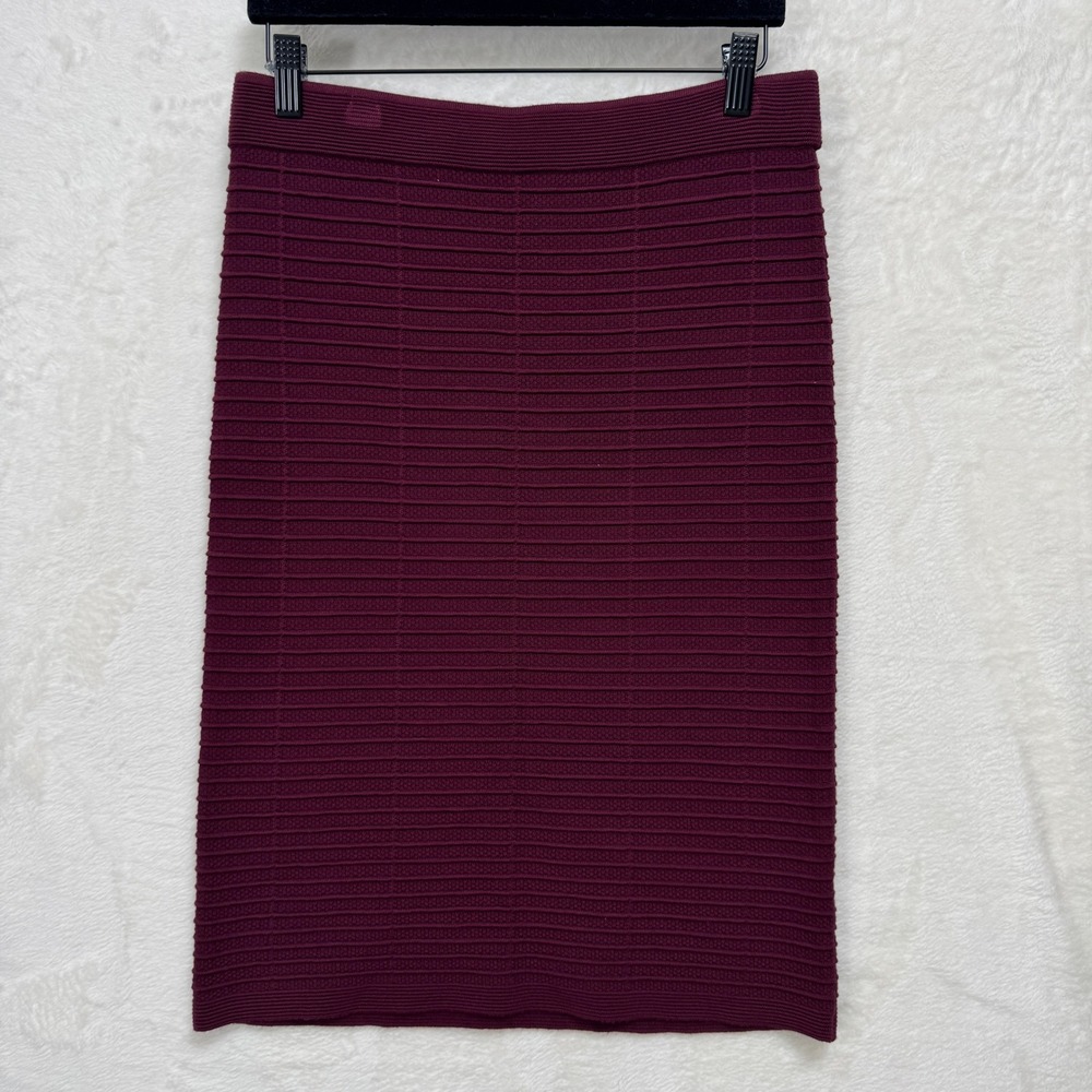 Loft Outlet Pencil Skirt Womens S Burgundy Ribbed Knit Bodycon Midi